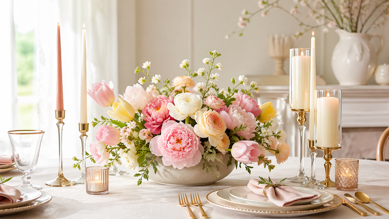 Spring Flower and Candle Arrangement Ideas