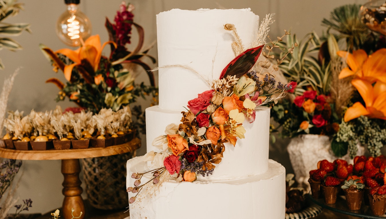 cake with fall floral accents