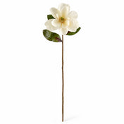 Single 34" Deluxe Silk Magnolia Spray stem with a white flower and green leaves on white - thumbnail number 1