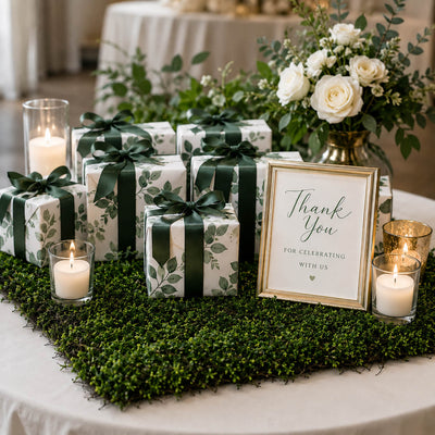 Faux moss leaf and twig mat styled under gift boxes and candles - thumbnail number 5
