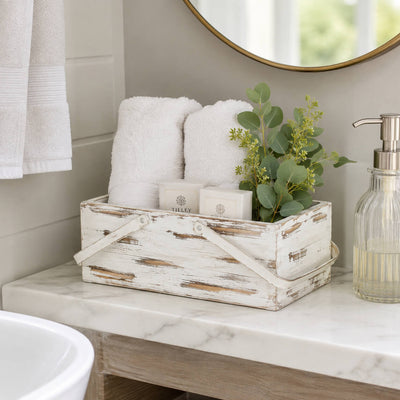 Whitewashed Wood Planter Box Basket with Handles 6x12 - thumbnail number 8