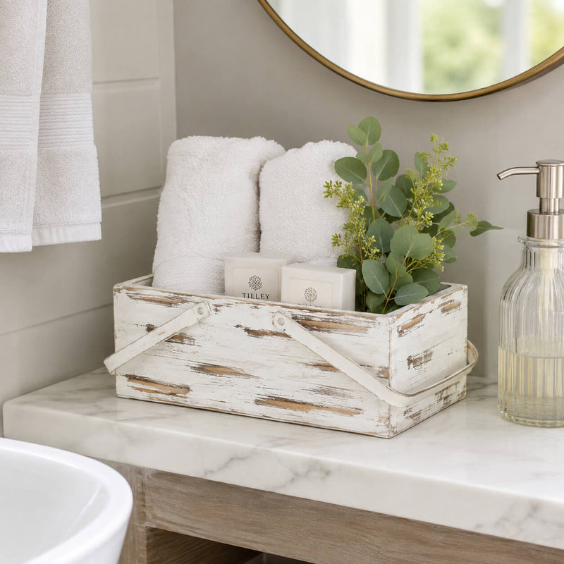 Whitewashed Wood Planter Box Basket with Handles 6x12 - thumbnail number 8