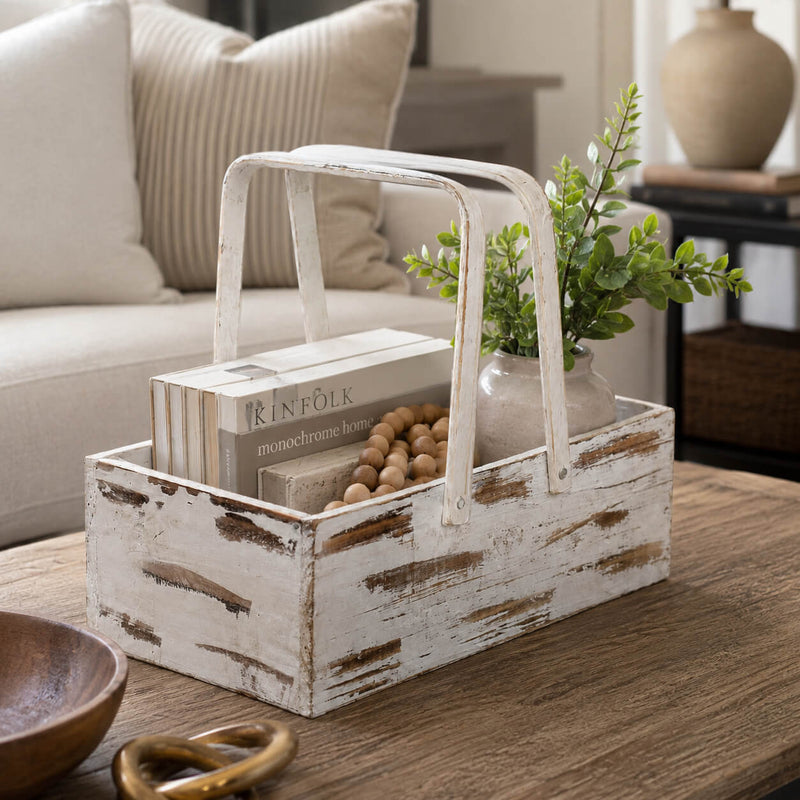 Whitewashed Wood Planter Box Basket with Handles 6x12 - thumbnail number 9
