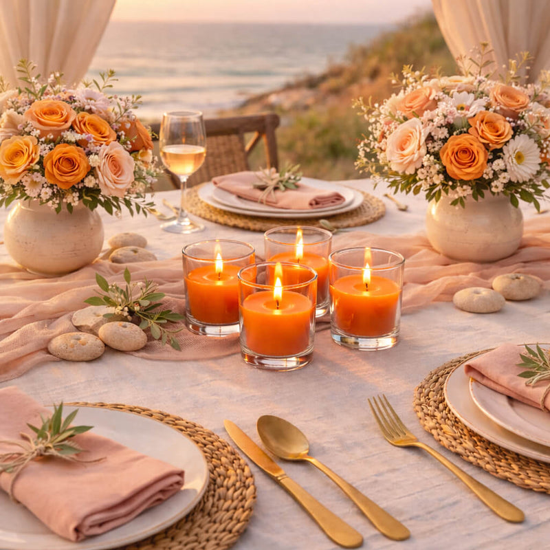 Richland Votive Candles & Eastland Clear Votive Holders Set of 72 - Orange - Citrus Fruit Scented - thumbnail number 4