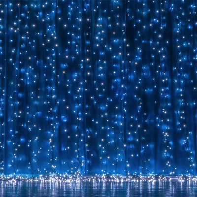 Blue 300 LED Icicle Curtain Fairy String Lights with 8 Modes 10ft