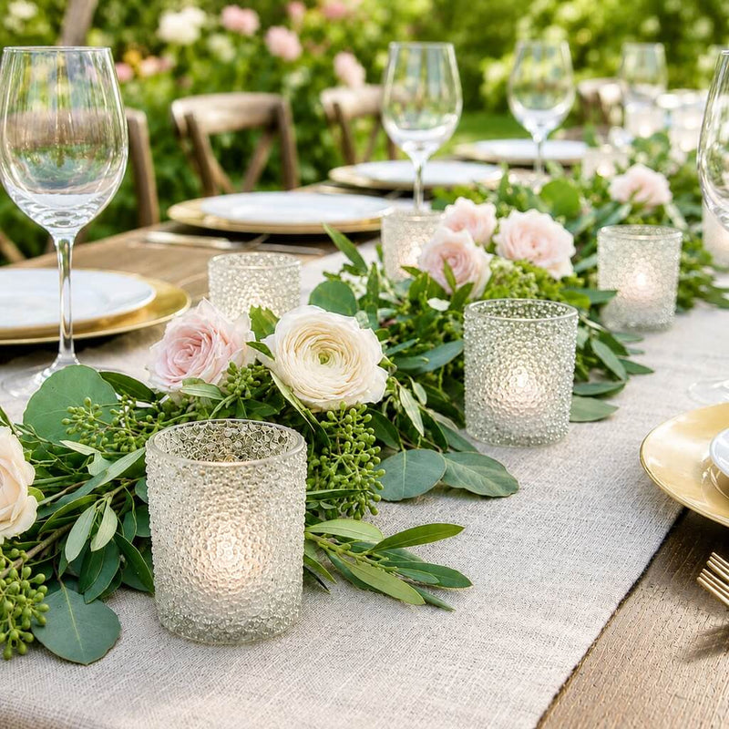 Frosted sparkle votive holders with blush flowers on an elegant outdoor table - thumbnail number 3
