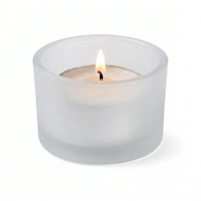 Frosted tealight candle holder with glowing white candle - thumbnail number 3