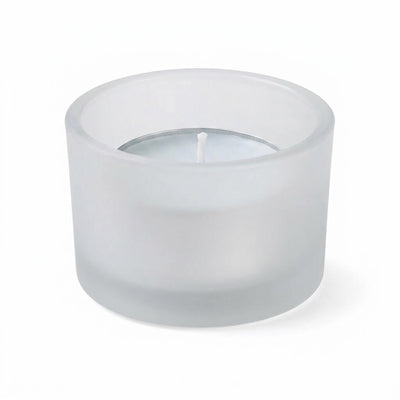 Frosted glass tealight candle holder with white candle on white background - thumbnail number 2