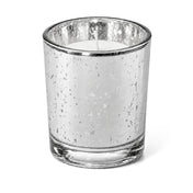 A Silver Mercury Votive Holder with unlit candle on a white backdrop - thumbnail number 2