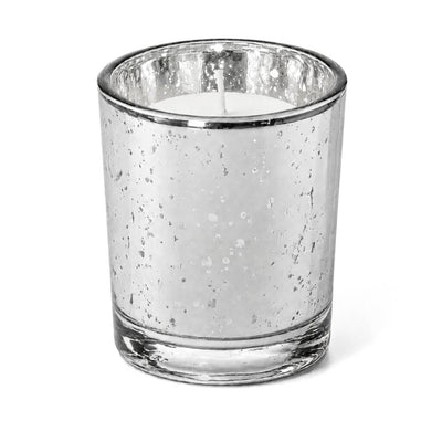 A Silver Mercury Votive Holder with unlit candle on a white backdrop - thumbnail number 2