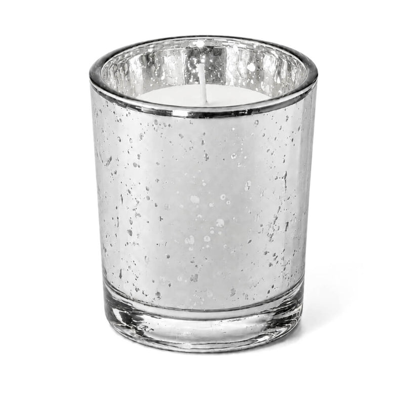 A Silver Mercury Votive Holder with unlit candle on a white backdrop - thumbnail number 2