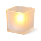 Square frosted votive candle holder glowing on white background - thumbnail number 2