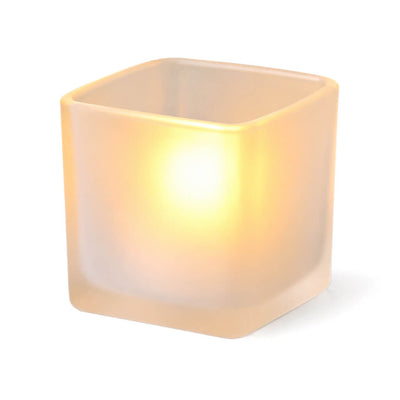 Square frosted votive candle holder glowing on white background - thumbnail number 2