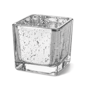 Silver mercury square votive holder on white backdrop - thumbnail number 1