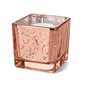 Rose gold mercury square votive holder with unlit candle on white background - thumbnail number 2