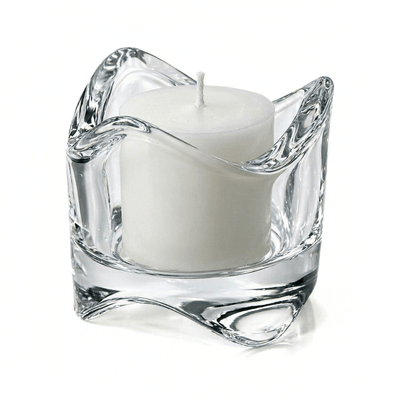 Clear glass swirl-top votive holder with a white candle on a white background - thumbnail number 4
