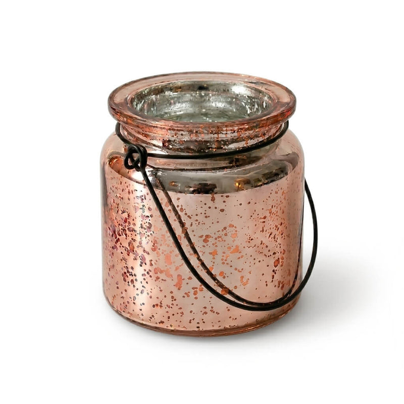 Rose gold mercury hanging candle holder on white background - thumbnail number 1