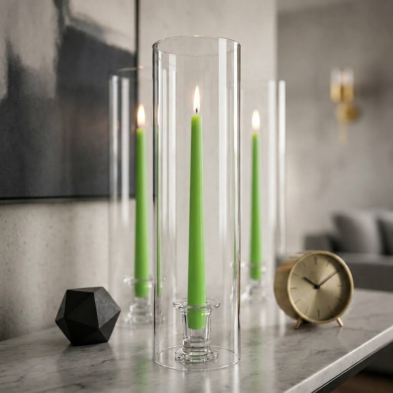 Modern decor with green taper candle inside tall glass holder - thumbnail number 6
