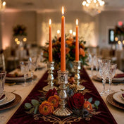 Romantic autumn table setting with orange candles and floral centerpiece - thumbnail number 4