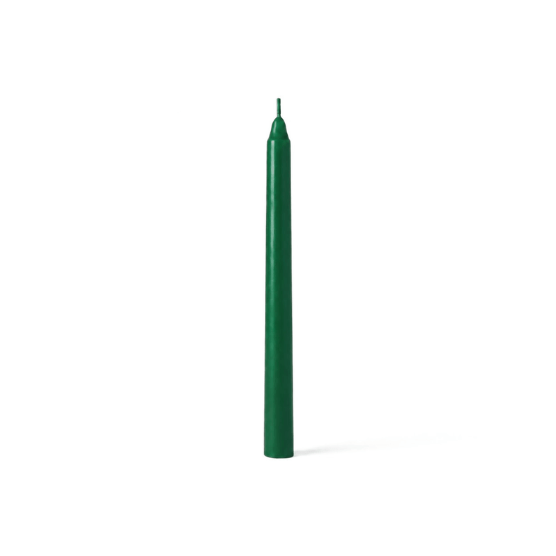 Single green taper candle on white background - thumbnail number 1