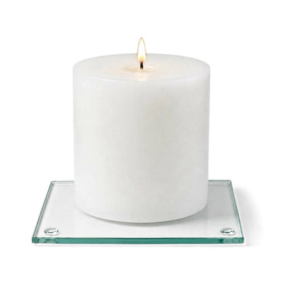 A clean product studio shot of a lit white candle on a clear glass Square Coaster 4" - thumbnail number 5