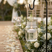 Upscale Small Mason Jar with Handle hanging at a wedding aisle - thumbnail number 5