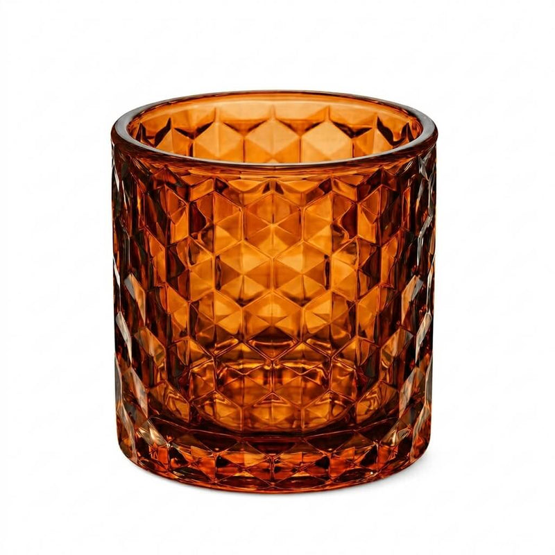Amber chunky honeycomb glass votive and tealight holder on white background - thumbnail number 1