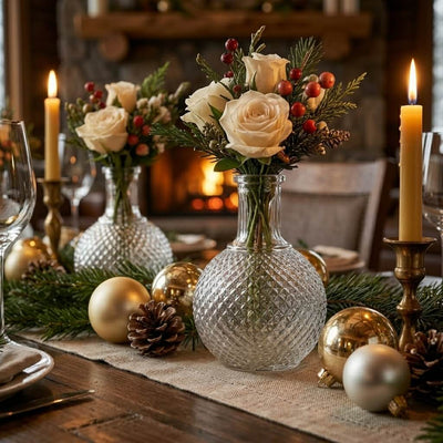 6" Textured Glass Perfume Vase holding festive winter floral arrangements on a table - thumbnail number 5