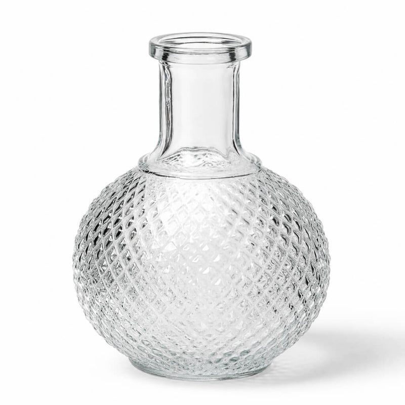 6" Textured Glass Perfume Vase with a clear, spherical body and diamond-patterned texture - thumbnail number 1