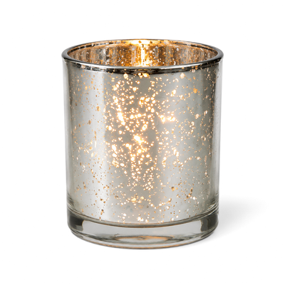 Silver mercury glass candle holder glowing on white background - thumbnail number 2