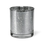 Silver mercury glass candle holder with speckled finish on white background - thumbnail number 1