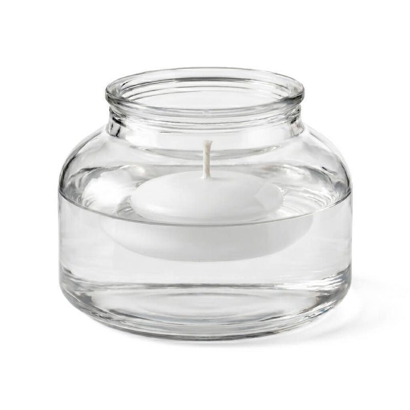 A unlit floating white candle in the Etta Vase isolated on a solid white background - thumbnail number 2