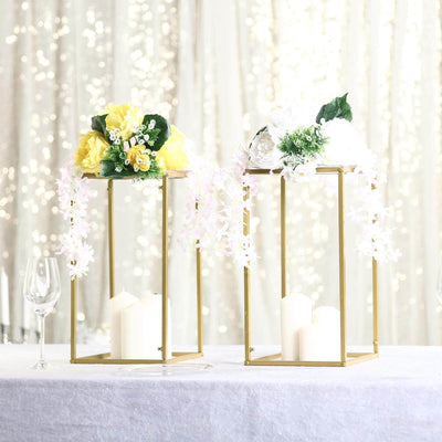 16" Gold Rectangular Metal Flower Stands – 2-Pack Geometric Column Frames for Wedding Arrangements - thumbnail number 2