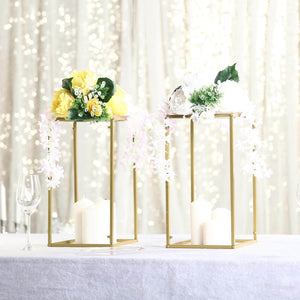 16" Gold Rectangular Metal Flower Stands – 2-Pack Geometric Column Frames for Wedding Arrangements