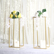 24" Gold Rectangular Metal Flower Stands – 2-Pack Geometric Column Frames for Stylish Flower Displays - thumbnail number 2