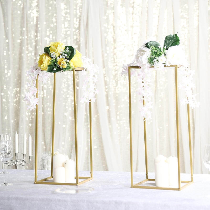 24" Gold Rectangular Metal Flower Stands – 2-Pack Geometric Column Frames for Stylish Flower Displays - thumbnail number 2