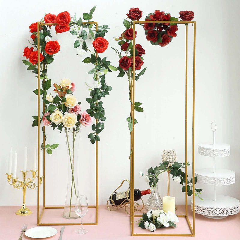 48" Gold Rectangular Metal Flower Stands – 2-Pack Geometric Column Frames for Stylish Flower Displays - thumbnail number 2