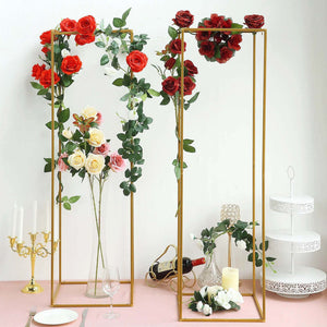 48" Gold Rectangular Metal Flower Stands – 2-Pack Geometric Column Frames for Stylish Flower Displays