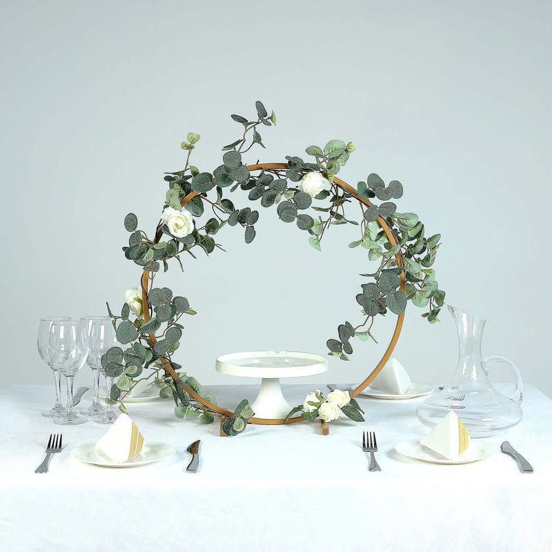 Metal Hoop Wreath Centerpiece 20" Gold – Round Arch Tabletop Wedding Display - thumbnail number 2