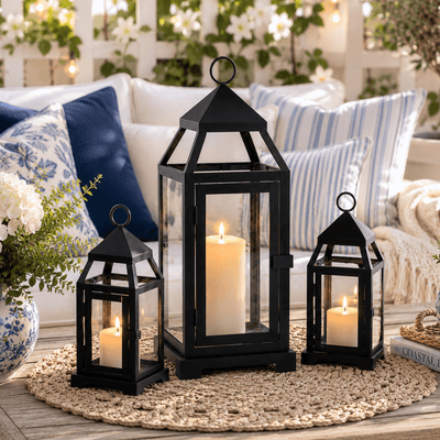 Richland Black Contemporary Metal Lantern with Clear Glasses - Small - thumbnail number 8