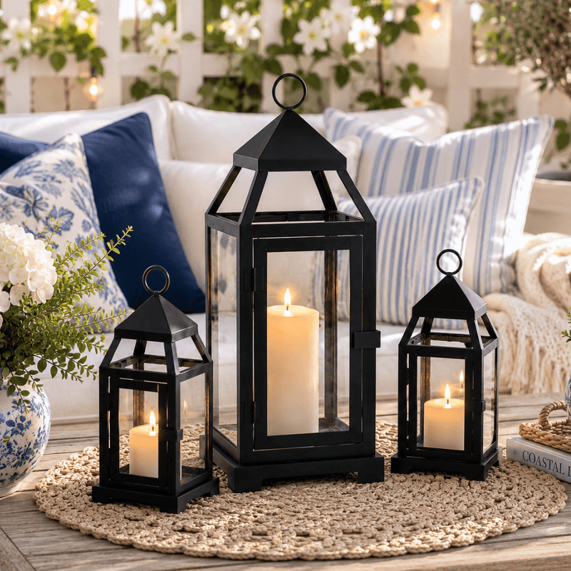 Richland Black Contemporary Metal Lantern with Clear Glasses - Small - thumbnail number 8