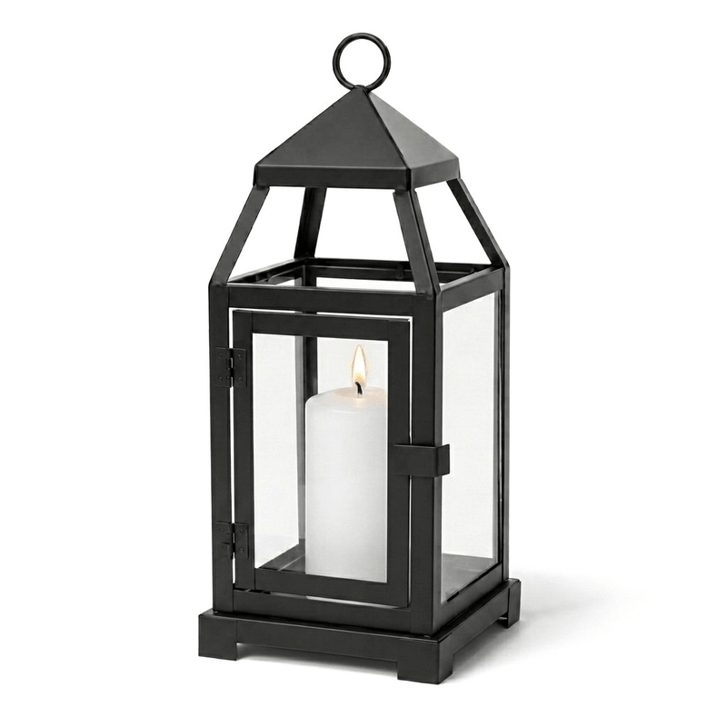 Richland Black Contemporary Metal Lantern with Clear Glasses - Small - thumbnail number 3