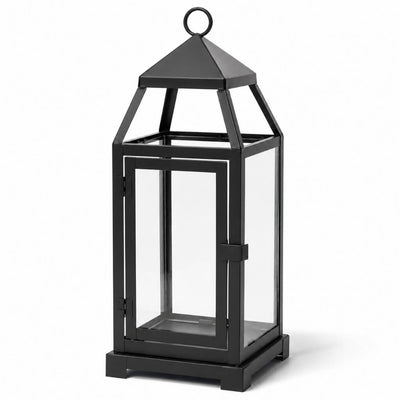 Richland Black Contemporary Metal Lantern with Clear Glass - Large