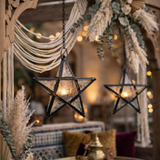 Richland Hanging Star Metal Tealight Lantern with Clear Embossed Glass - thumbnail number 5