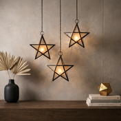 Richland Hanging Star Metal Tealight Lantern with Clear Embossed Glass - thumbnail number 7