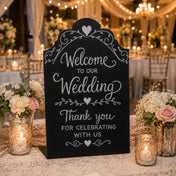 Elegant standing metal chalkboard 9" x 14" with wedding sign on event table - thumbnail number 2