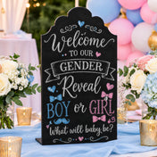 Elegant standing metal chalkboard 9" x 14" with gender reveal message on party table - thumbnail number 4