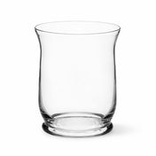 An empty, clear glass Hurricane Vase isolated against a plain white backdrop - thumbnail number 1
