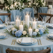 An elegant event table setting anchored by a striking clear 10.5 Hurricane Vase floral display - thumbnail number 5