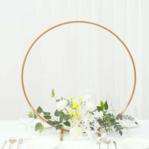 28" Gold Round Hoop Wedding Centerpiece – Metal Self-Standing Floral Wreath Frame